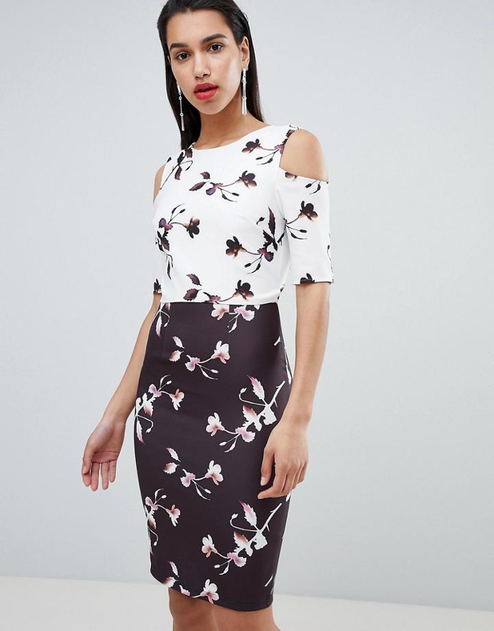 Little Mistress Floral Print Contrast Pencil Dress - Multi