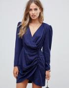 Asos Design Mini Dress In Animal Jacquard - Navy
