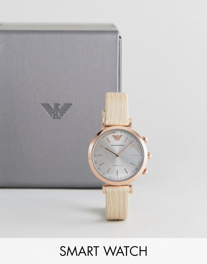 Emporio Armani Connected Art3020 Leather Hybrid Smart Watch In Nude - Beige