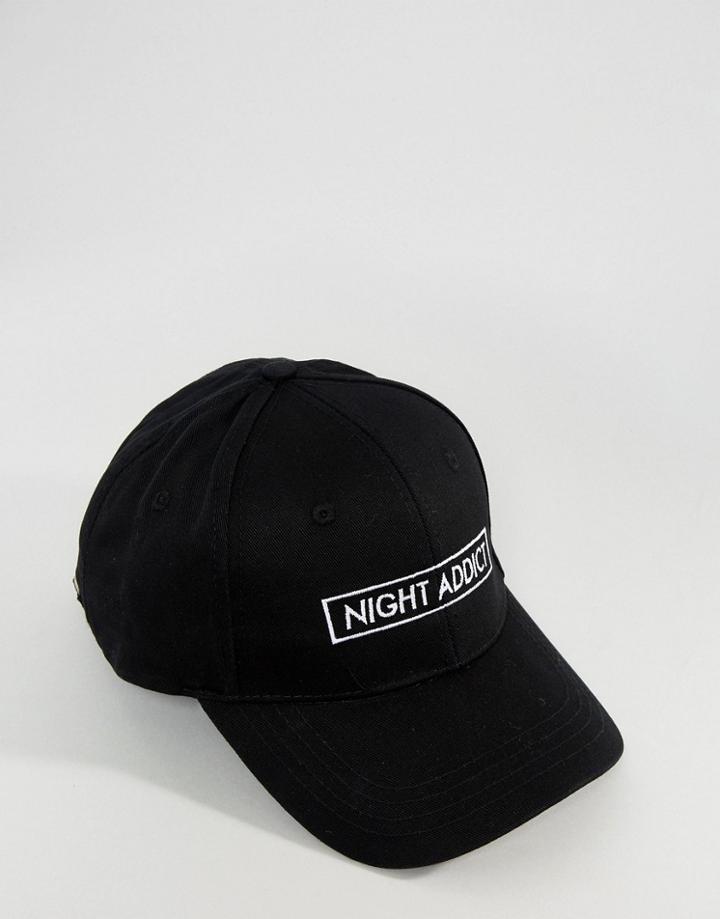 Night Addict Embroidered Cap - Black