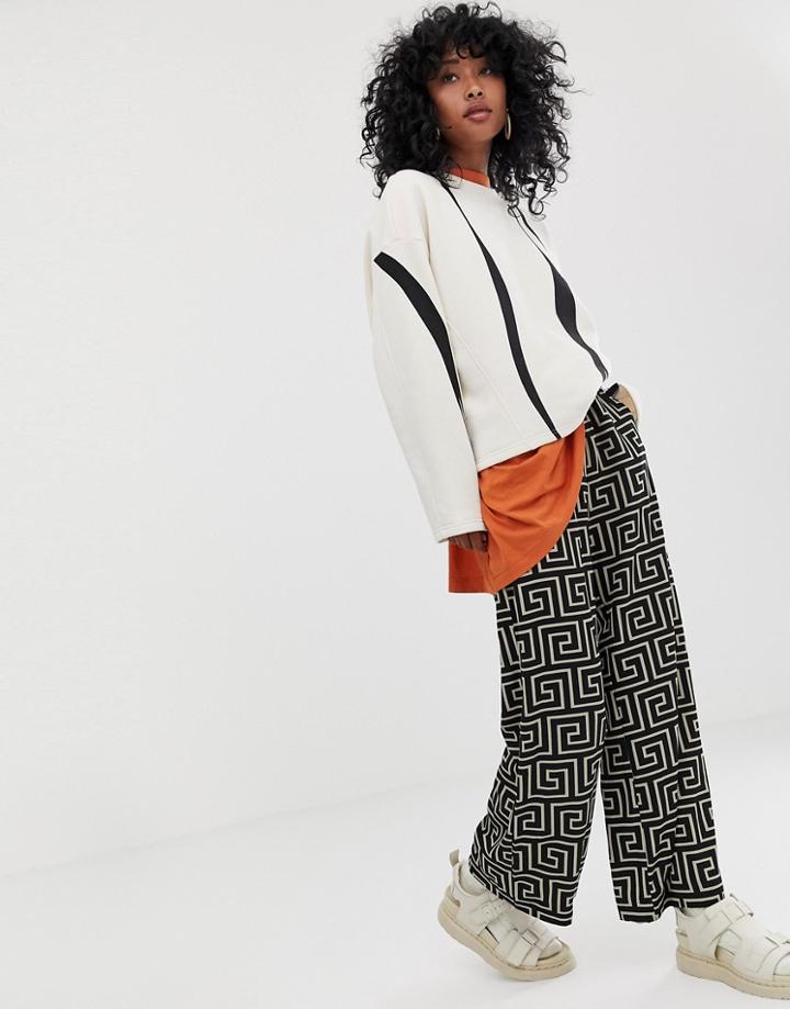 Weekday Wide Leg Pants With Geometric Roman Print - Multi