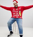 Badrhino Big Christmas La La La Sweater In Red - Red