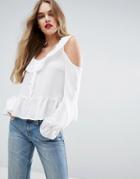 Asos Cold Shoulder Blouse With Ruffle Detail - White