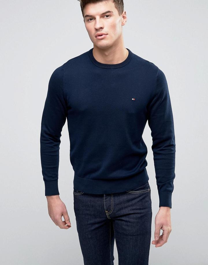 Tommy Hilfiger Crew Sweater Cotton Small Logo - Navy