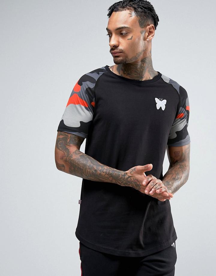 Good For Nothing T-shirt In Black With Camo Sleeves - Black