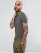 Asos Tipping Collar And Cuff Pique Polo Shirt In Charcoal Marl/neon Yellow - Gray
