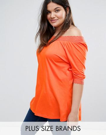 Nvme Bardot Top With Lace Trim - Pink