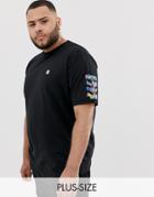 Le Breve Plus Stencil Back Print Longline T-shirt-black