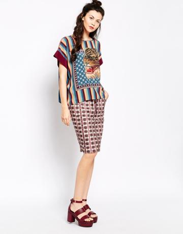 Emma Cook Americana Print Skirt - Burgundy