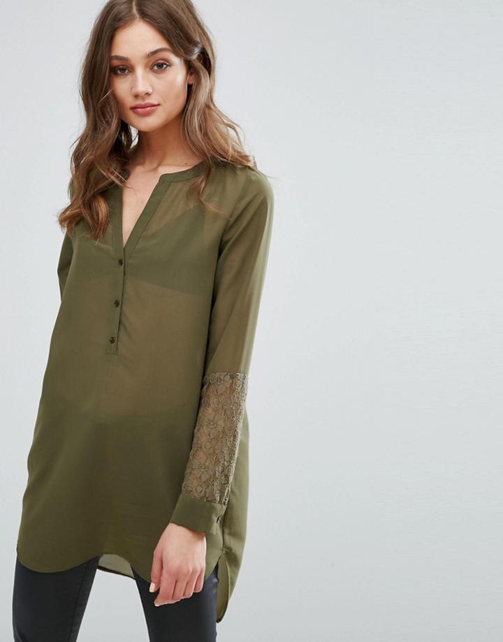 Vero Moda Lace Sleeve Shirt - Green