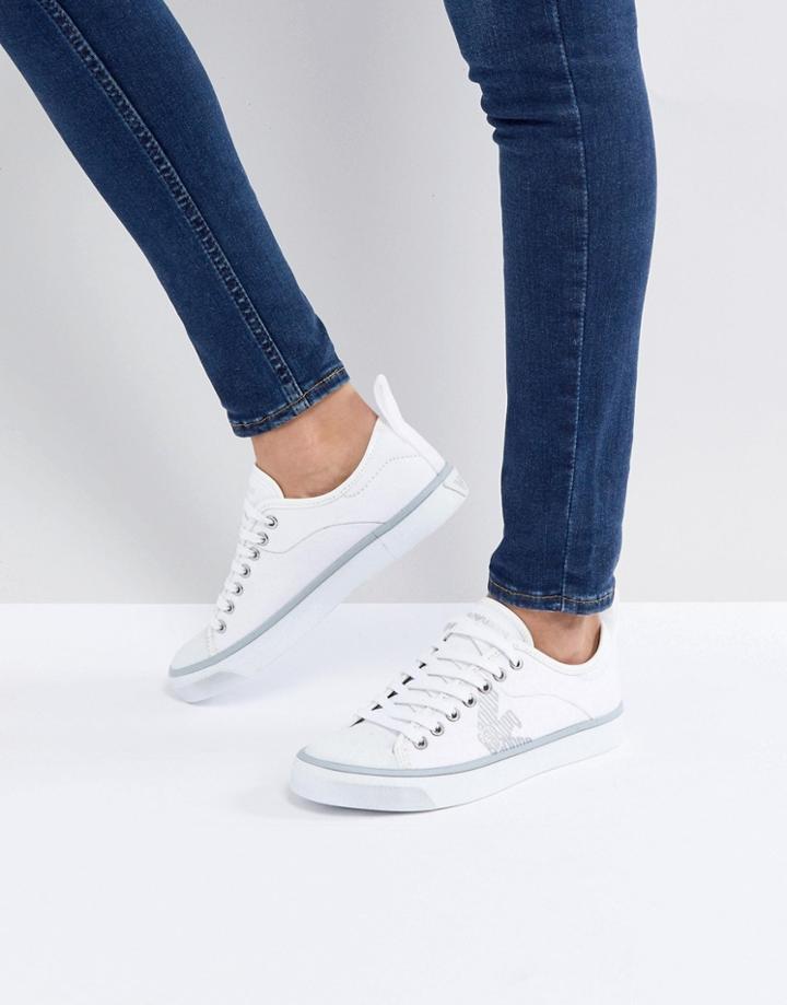 Emporio Armani Denim Side Eagle Logo Lace Up Sneaker - White
