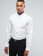 New Look Regular Fit Shirt With Navy Contrast Collar In White - White