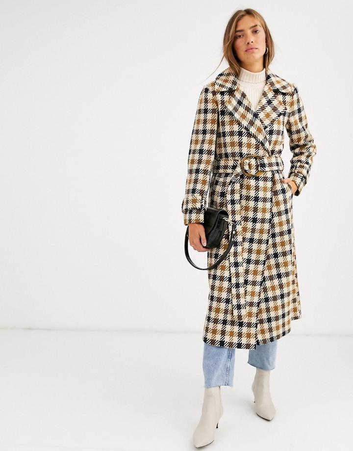 Asos Design Check Belted Coat