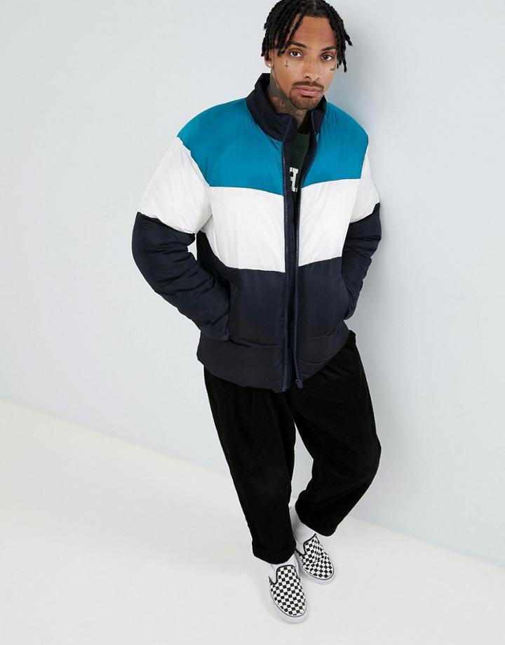 Asos Design Puffer Jacket In Color Block-green
