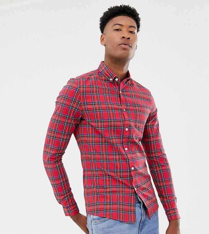 Asos Design Tall Skinny Check Shirt In Red Plaid - Red