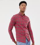 Asos Design Tall Skinny Check Shirt In Red Plaid - Red