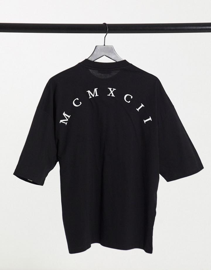Asos Design Oversized T-shirt With Roman Numeral Front Chest & Back Print In Black