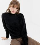 Monki Fluffy Knit Sweater In Black