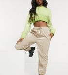 Collusion High Shine Sweatpants In Beige-neutral