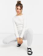 Asos Design Slash Neck Sweater With Ruffle Trims And Pointelle Stitch In Cream-white