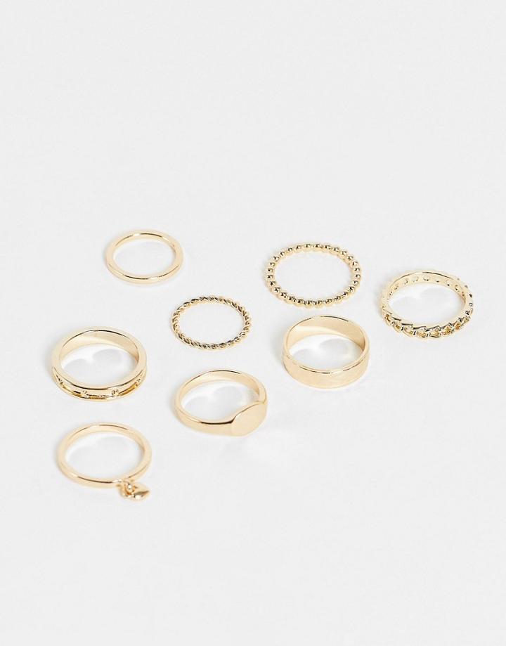 Topshop Butterfly And Heart 8 X Multipack Rings In Gold