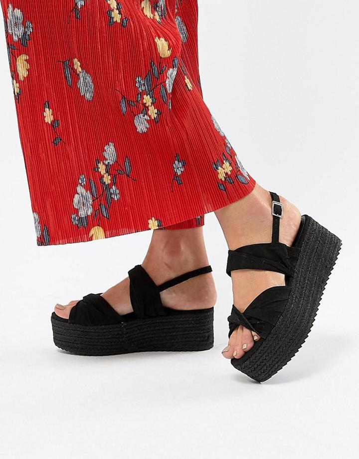 Bershka Twist Detail Espadrille Sandals In Black - Black