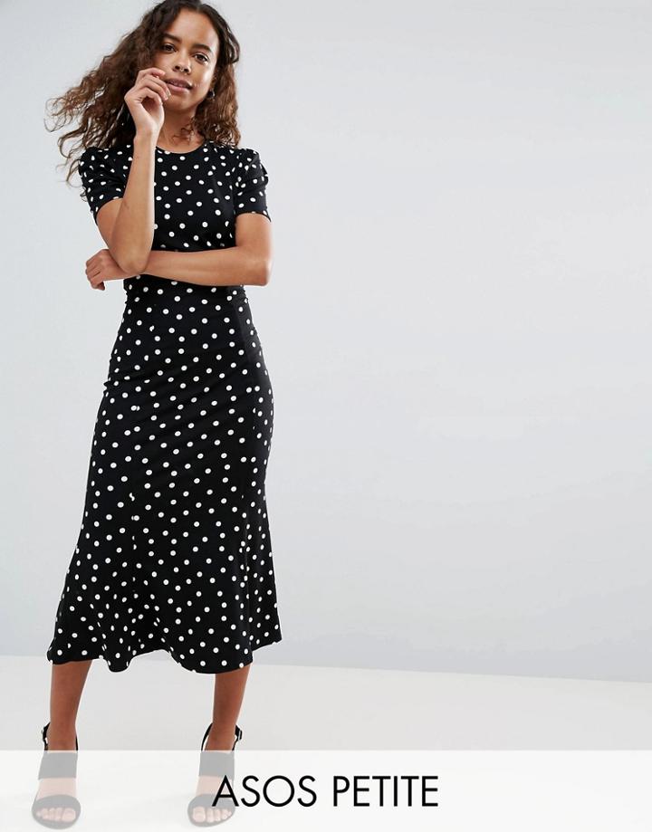Asos Petite City Maxi Tea Dress In Polka Dot Print - Multi