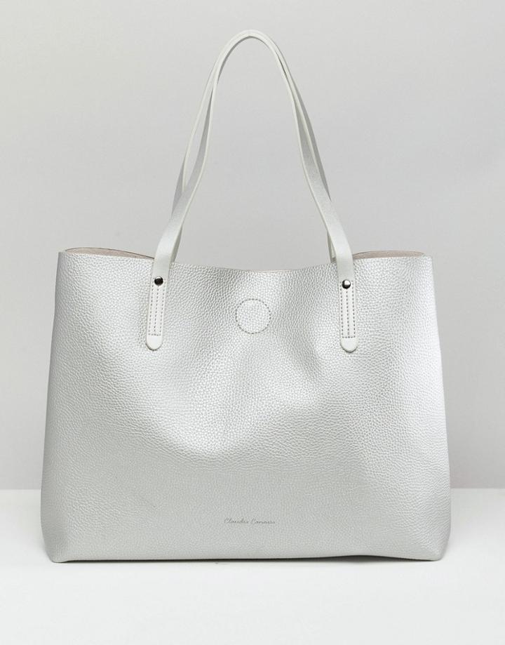 Claudia Canova Shoulder Bag With Magnetic Fastening And Removable Pouch - Silver
