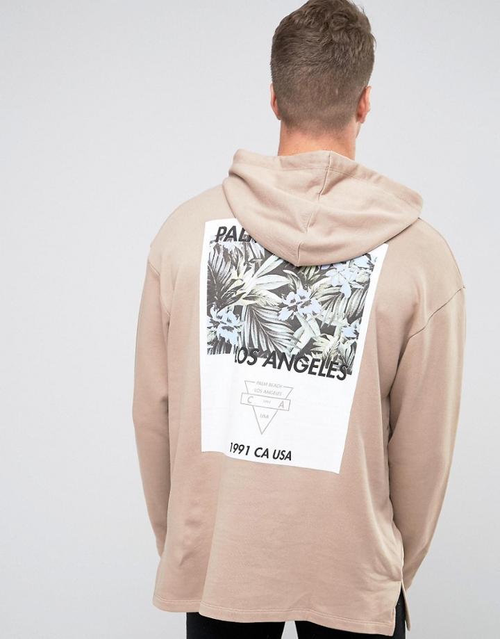 Asos Oversized Longline Hoodie With Back Print - Beige