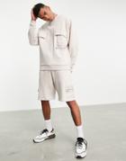 Asos Unrvlld Spply Oversized Sweatshirt With Cut & Sew And Utility Detailing In Beige - Part Of A Set-grey