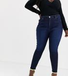 Asos Design Curve Ridley High Waisted Skinny Jeans In Blackened Blue Wash