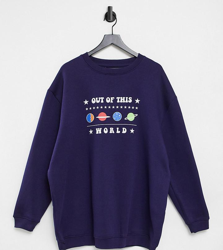 Daisy Street Plus Relaxed Sweatshirt With Out Of This World Print-navy
