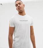 Asos Design Tall T-shirt With Sleeve Stripe And Slogan Print - White