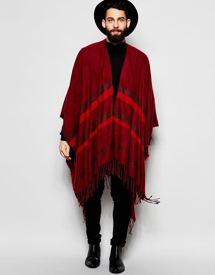 Asos Striped Cape In Burgundy - Red