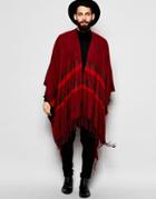 Asos Striped Cape In Burgundy - Red