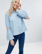 Asos Denim Shirt With Flared Sleeve And Cold Elbow - Blue