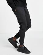 Selected Homme Cotton Blend Slim Fit Jersey Cargo Sweatpants In Black - Black