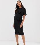 Asos Design Maternity Woven Mix Midi Pencil Dress - Black