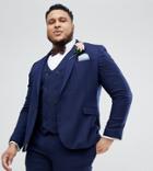 Asos Design Plus Wedding Skinny Suit Jacket In French Navy Micro Texture - Navy