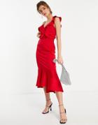 Oasis Satin Dress With Fishtail In Red