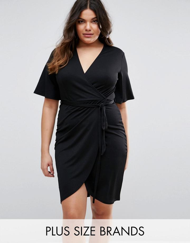 Club L Plus Wrap Dress With Tie Waist - Black
