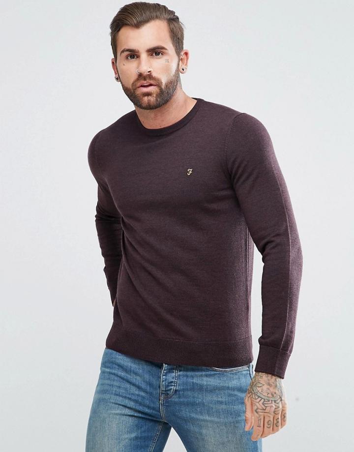 Farah Mullen Slim Fit Merino Sweater In Burgundy - Red