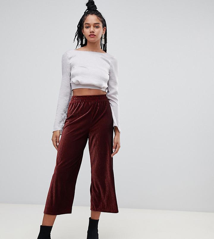 Miss Selfridge Cropped Wide Leg Pants In Burgundy - Red
