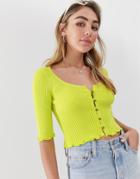 Asos Design Short Sleeve Button Front Cardigan With Scoop Neck - Green