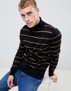 New Look Roll Neck Sweater In Black Stripe - Black