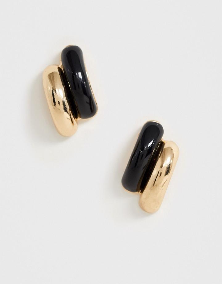 Asos Design Earrings With Black Enamel Detail In Gold Tone