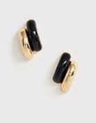 Asos Design Earrings With Black Enamel Detail In Gold Tone
