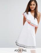 Asos Tall One Shoulder Sundress With Geo-tribal Trims And Pom Poms - W
