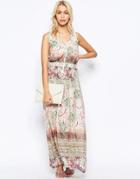See U Soon Zip Front Maxi Dress In Washed Out Print - Green