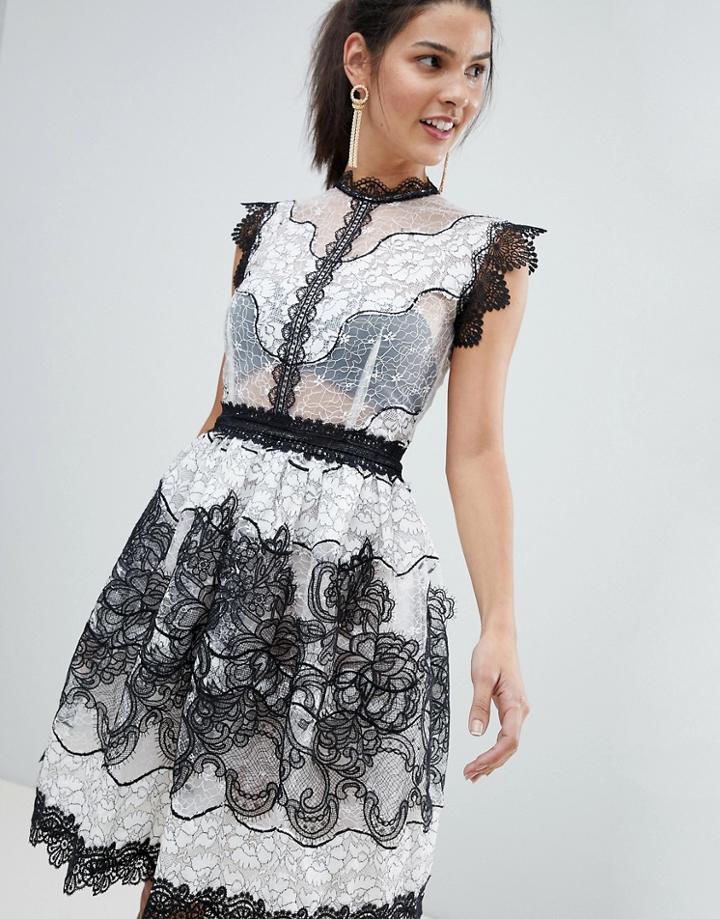 Bronx And Banco Monochrome Lace Mini Dress - Black
